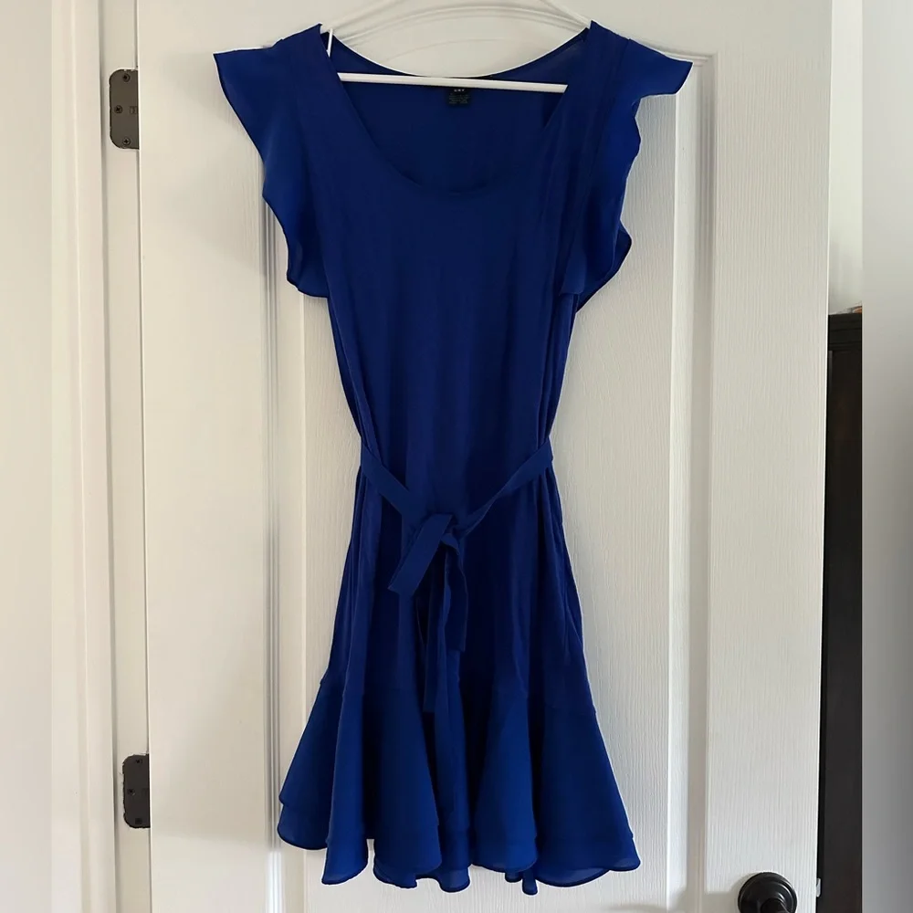 French Connection Blue Ruffle Dress - Picture 1 of 3